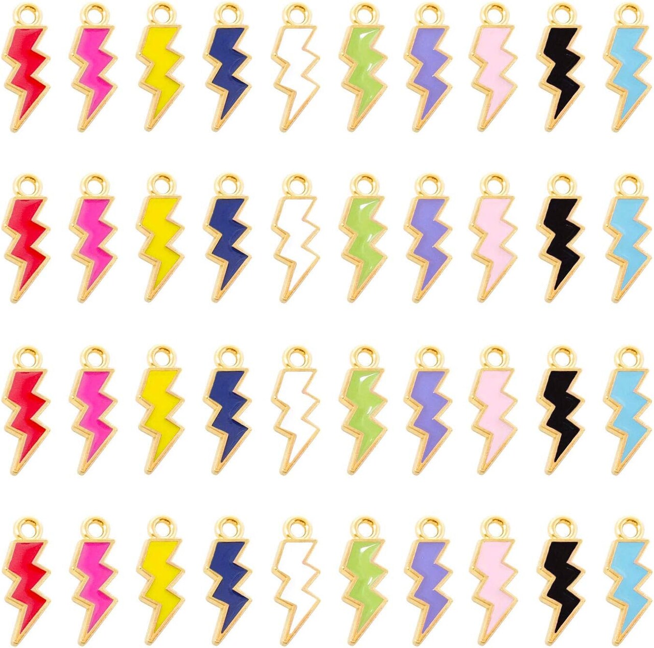 100PCS Zinc Alloy Enamel Flash Shape Charms Pendants Lightning Bolt Charms Flash Thunder Pendant for Bracelet Necklace Earrings DIY Jewelry Making Accessories (10 Colors)